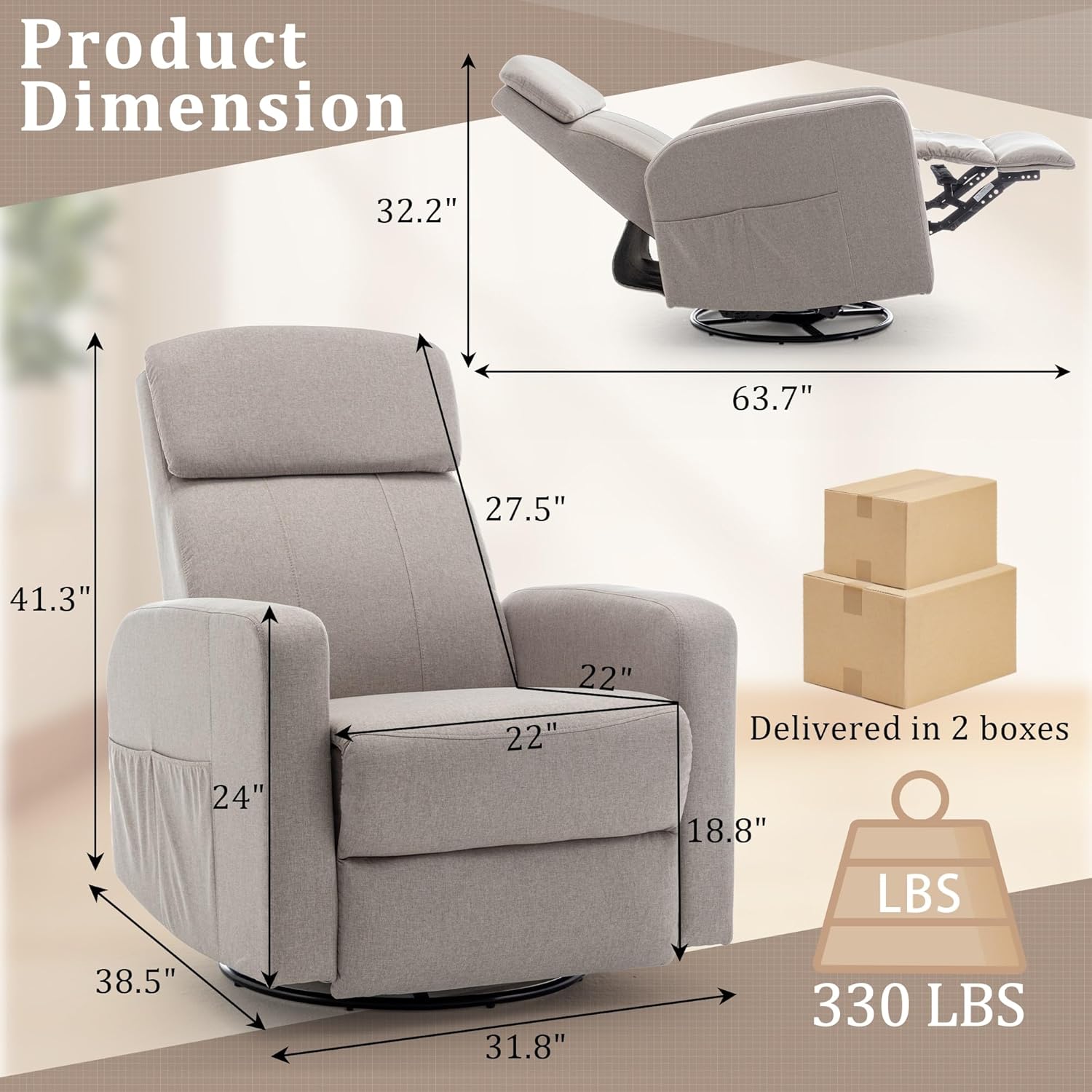 Korser Power Swivel Recliner Chairs for Adults, Electric Glider Rocking Chair Nursery, Glider Recliner Nursery Chair with Classified Side Pocket, Nursery Rocking Chairs with USB and Type-C Ports