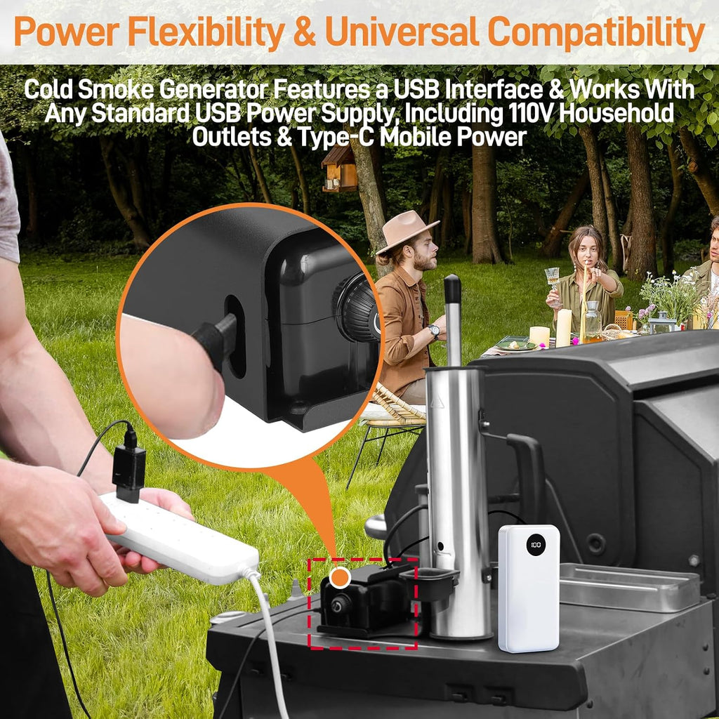 Portable Electric Smoke Generator, Adjustable Smoke Control, Fits 99% Pellet Smokers & Grills, Cold/Hot Smoking Modes for Meats/Salmon/Cheeses, with BBQ Smoker Guide