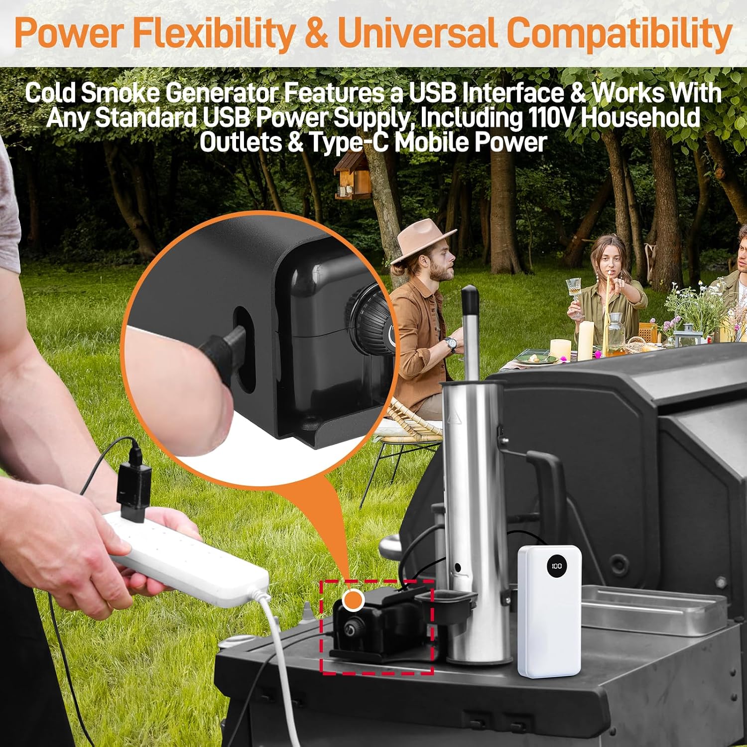 Portable Electric Smoke Generator, Adjustable Smoke Control, Fits 99% Pellet Smokers & Grills, Cold/Hot Smoking Modes for Meats/Salmon/Cheeses, with BBQ Smoker Guide
