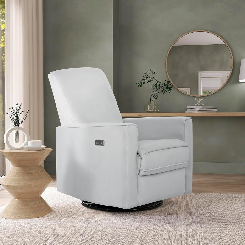 Evolur Harlow Upholstered Power Glider Recliner with USB Charging – Rocking & 275° Swivel with Smooth Glide – Greenguard Gold & FSC Certified – Modern Nursery and Living Room Chair in Grey