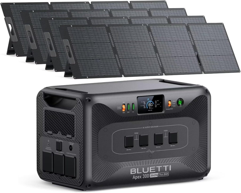 BLUETTI Apex 300 Solar Generator with 4 200W Solar Panels, 2764.8Wh LFP Battery Backup with 6 3840W AC Outlets (7680W Surge), 120V/240V Dual Voltage, Ideal for Camping and Off-Grid Living