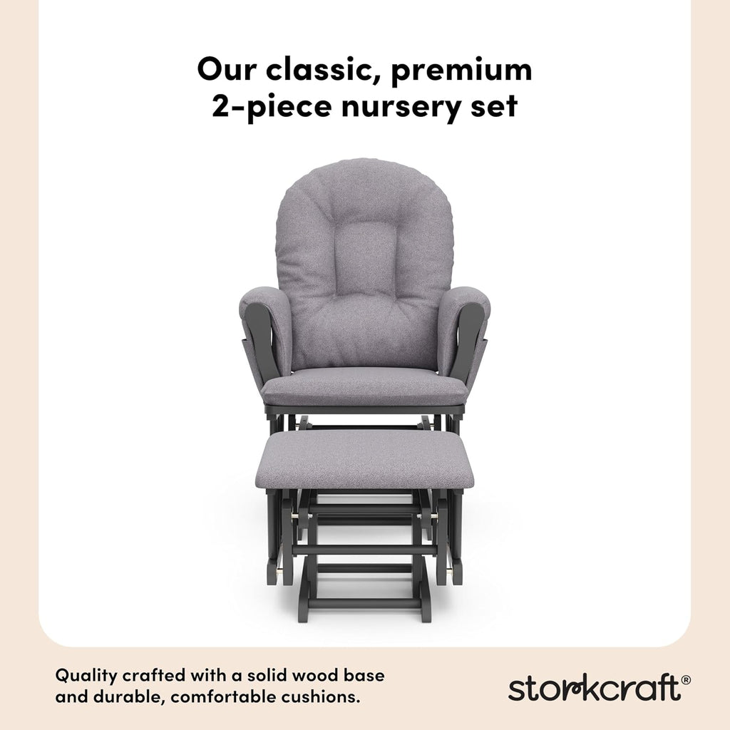 Storkcraft Premium Hoop Glider & Ottoman (Gray/Gray Swirl) — GREENGUARD Gold Certified Nursery Glider, Solid Wood Craftsmanship, Smooth-Gliding Nursery Chair and Ottoman, Award-Winning