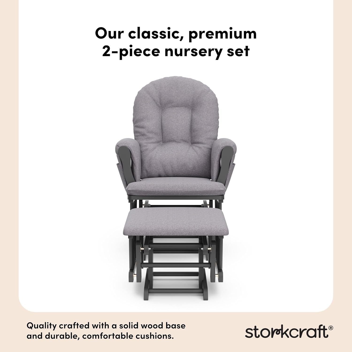 Storkcraft Premium Hoop Glider & Ottoman (Gray/Gray Swirl) — GREENGUARD Gold Certified Nursery Glider, Solid Wood Craftsmanship, Smooth-Gliding Nursery Chair and Ottoman, Award-Winning