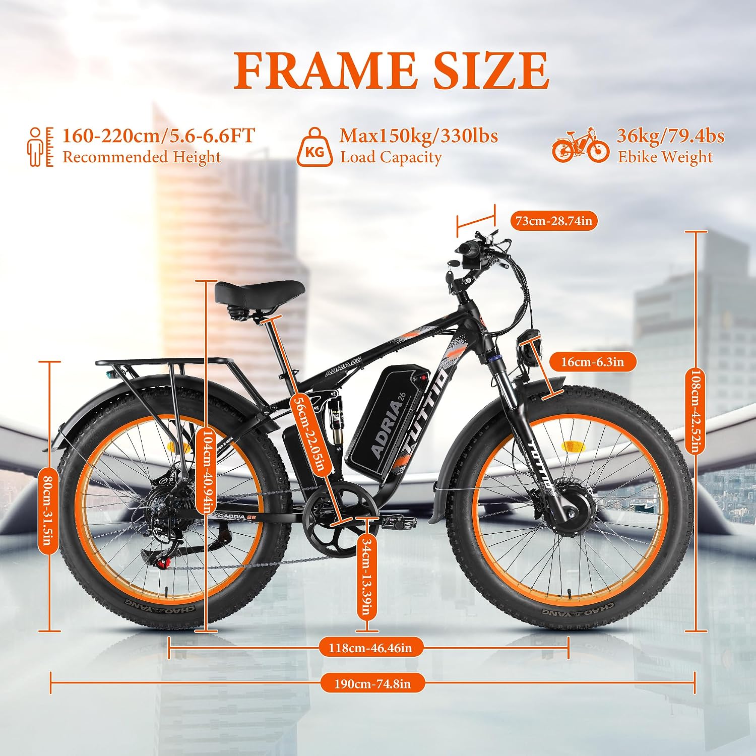 TUTTIO Adria26 5000W/6000W Dual Motor Ebike, 40-46MPH Electric Bike for Adults, 26' x 4' Fat Tire Electric Mountain Bike, 52V 25AH E-Bike Full Suspension Electric Dirt Bike for Off-Road Hunting
