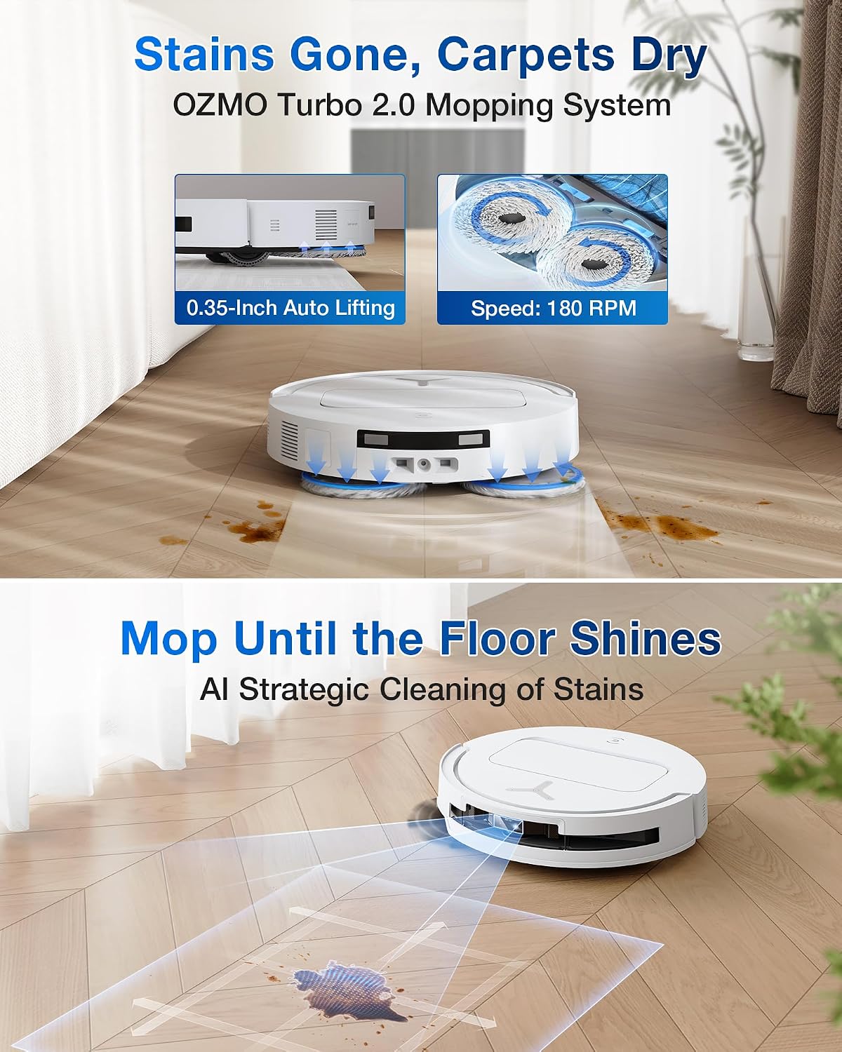 ECOVACS DEEBOT T50 PRO Omni Robot Vacuum and Mop, 3.19' Ultra-Slim, 15,000Pa Suction, ZeroTangle 2.0, TruEdge Edge Cleaning, AIVI 3D Obstacle Avoidance, Auto Mop Wash & Dry, Self-Emptying,White