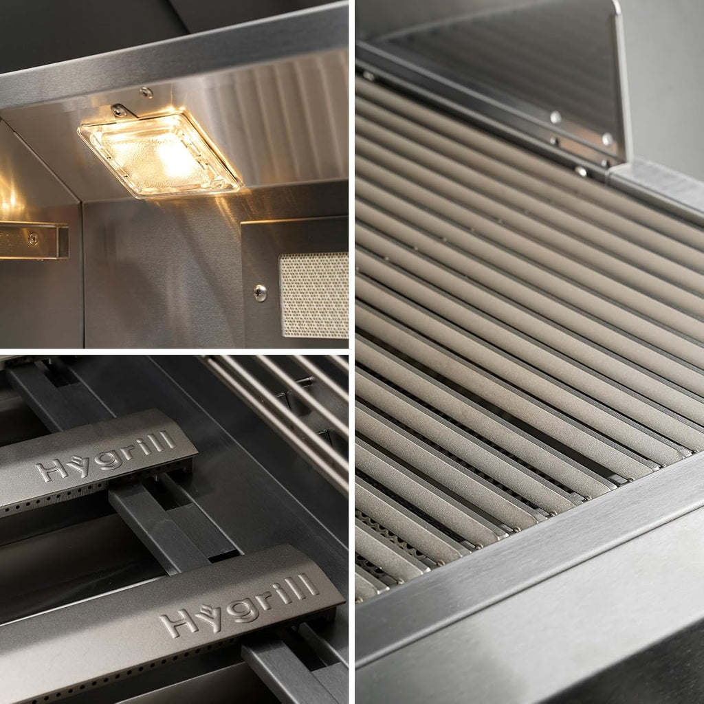 Hygrill Premium XTR 40-Inch Built In Grill, Stainless Steel 5-Burner Grill Head for Outdoor Kitchen with Rear Infrared Burner and LED Lights, Natural Gas