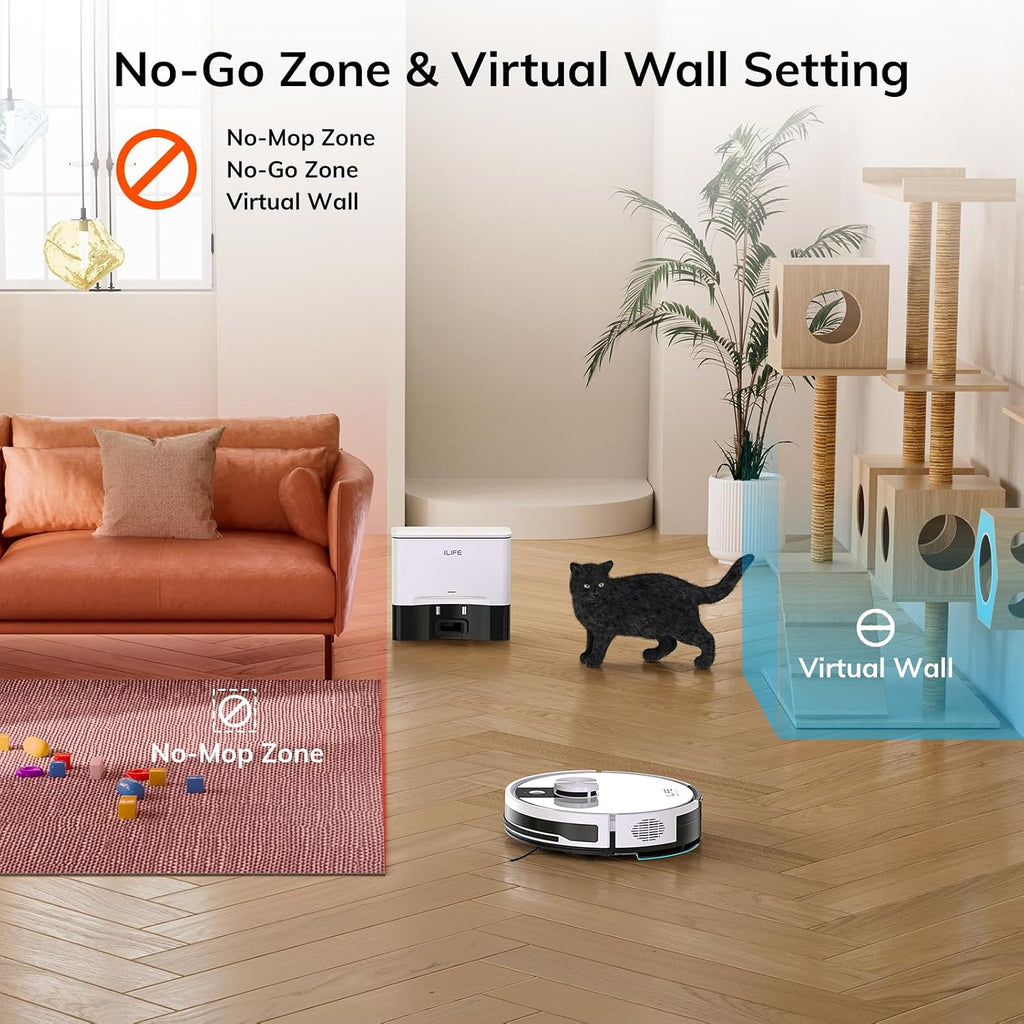 ILIFE A12 Pro Robot Vacuum and Mop Combo, Self Emptying Station for 60 Days, LiDAR Navigation, Home Mapping, No-Go Zones, 2.4G WiFi/App/Alexa/Remote Control, for Hard Floors, 110V