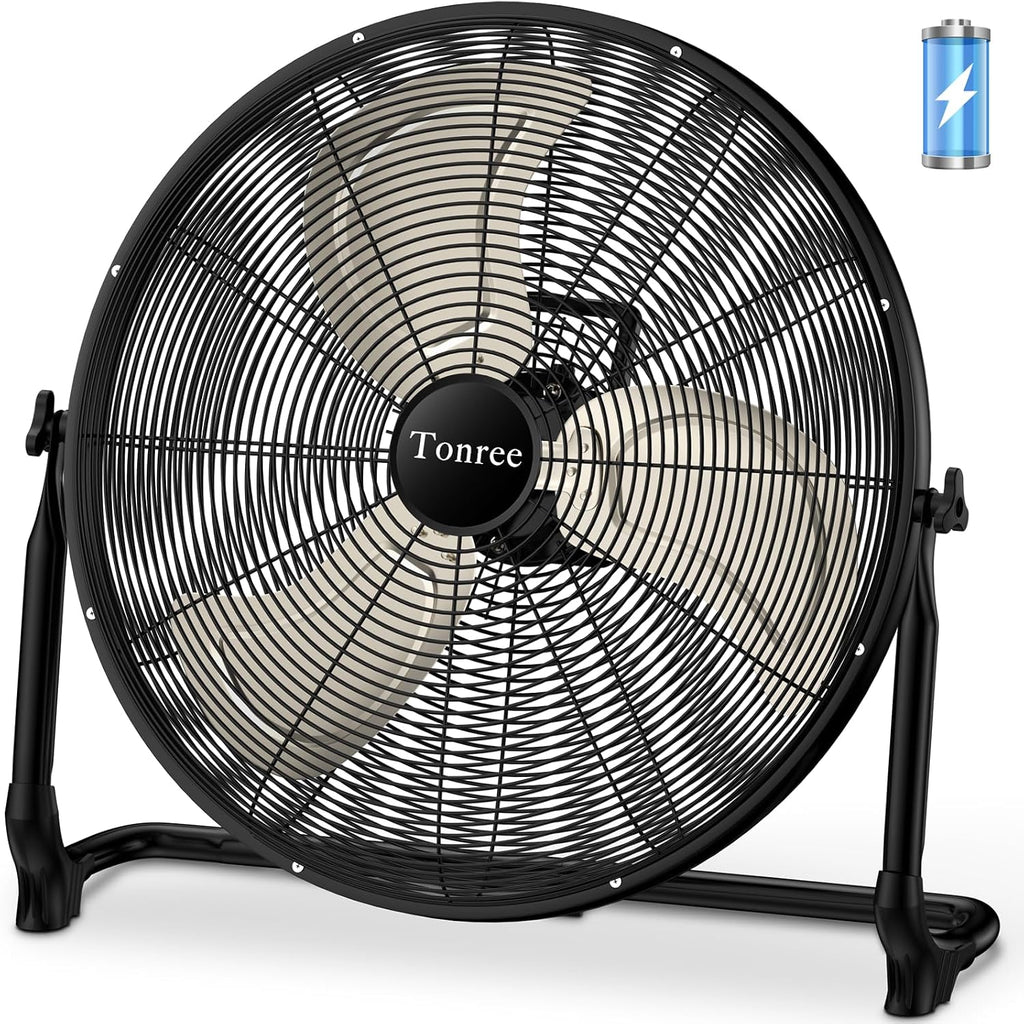 20' Large Battery Fan, Portable Battery Operated Floor Fan, Rechargeable Battery Powered Wireless Camping Fan, Waterproof, Hi-airflow, Cordless, for Home Outdoor Garage Gym Patio Travel RV