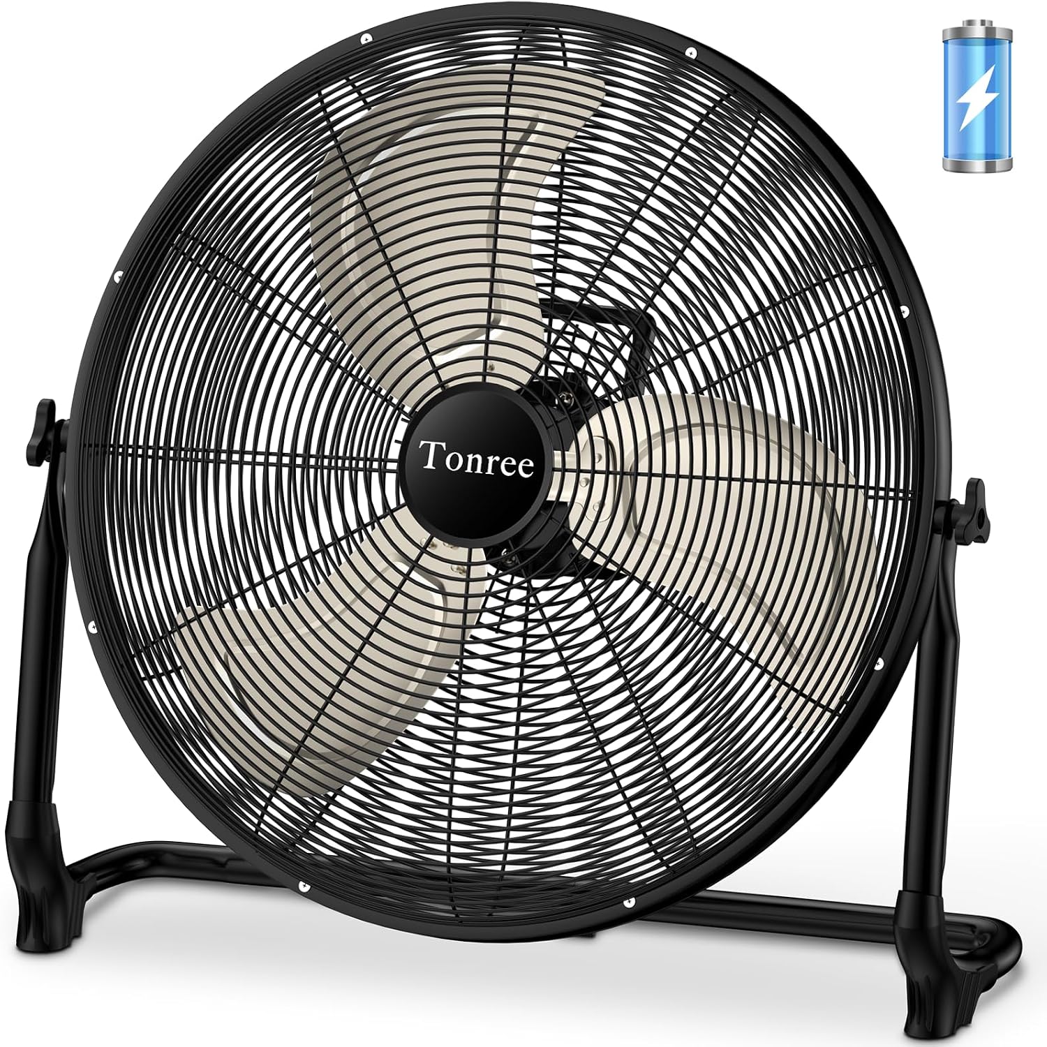 20' Large Battery Fan, Portable Battery Operated Floor Fan, Rechargeable Battery Powered Wireless Camping Fan, Waterproof, Hi-airflow, Cordless, for Home Outdoor Garage Gym Patio Travel RV