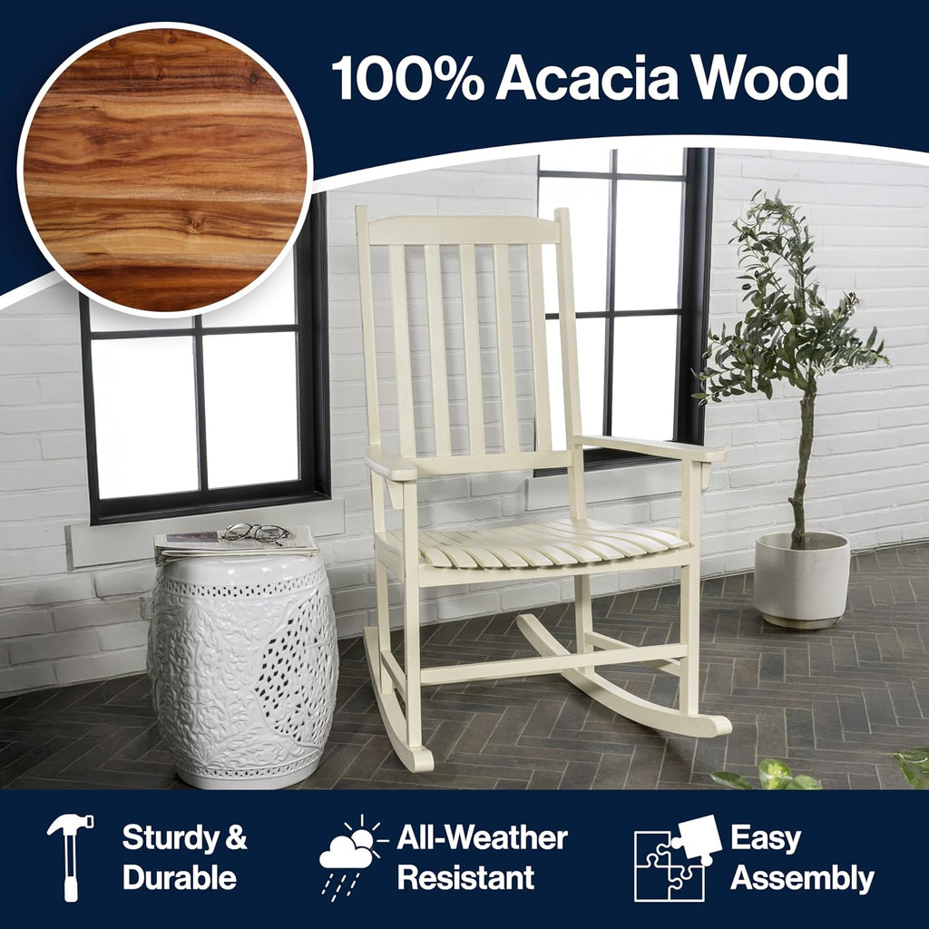 JONATHAN Y RCK300D Seagrove Farmhouse Classic Slat-Back 350-LBS Support Acacia Wood Outdoor Rocking Chair Traditional, Coastal, Cottage, Vintage, Shabby Chic, Almond