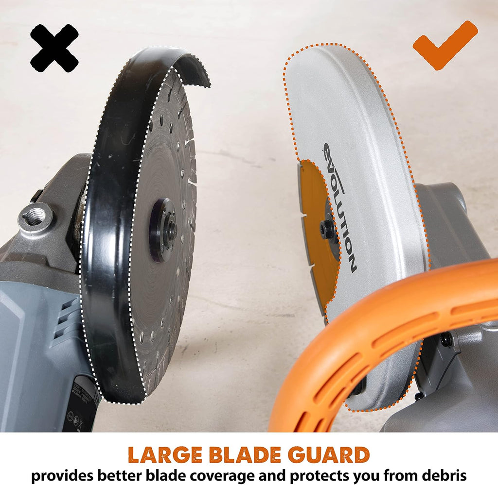 Evolution R255DCT - 10 In Concrete Saw (Aka Circular, Angle Grinder, Chop Saw, Cut Off, Demo, Disc Cutter, Power Cutter) - 15A Motor, No Gas - 4-1/16 In Cut - Incl Premium Diamond Blade
