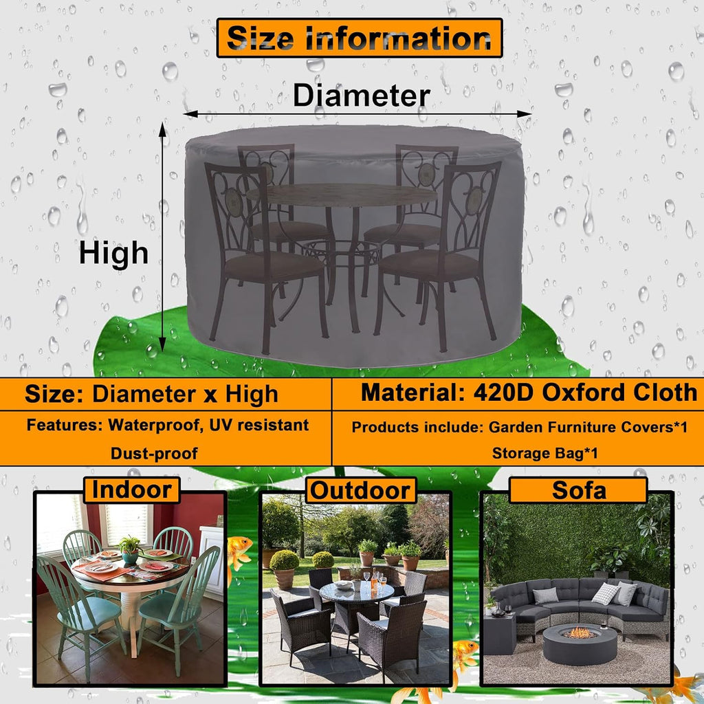 YSUEFIJO Patio Furniture Cover Red 91x47in Garden Furniture Covers Waterproof Round Table Cover 420D Oxford Fabric Anti-UV Tear-Resistant Easy to Clean for Sofa Dining Table and Chairs