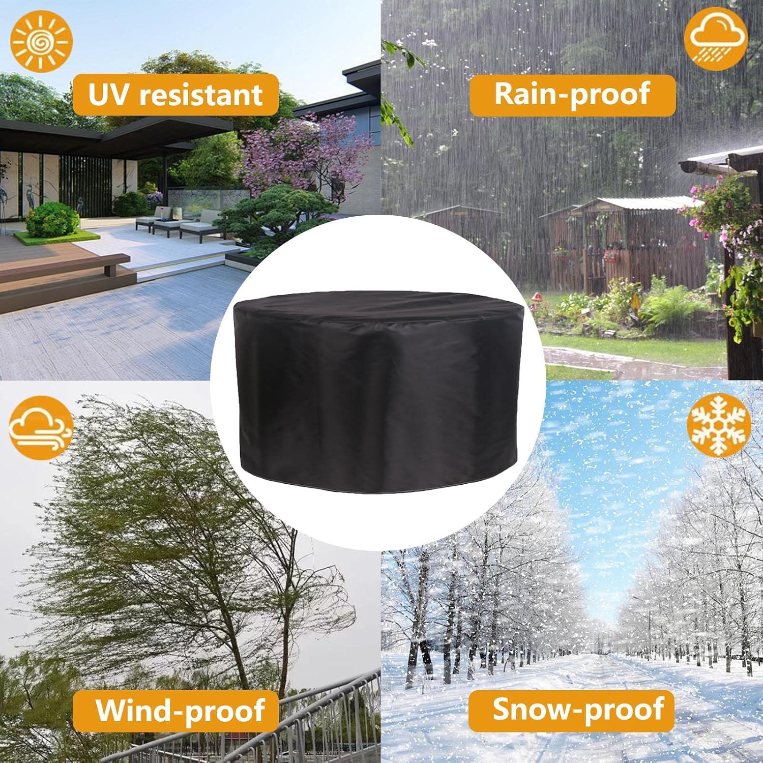 Patio Furniture Covers 106' D x 30' H, 420D Outdoor Garden Table Set Cover, Durable and Waterproof Outdoor Oxford Cloth Cover, Round All Weather Protection Covers (270x75cm)