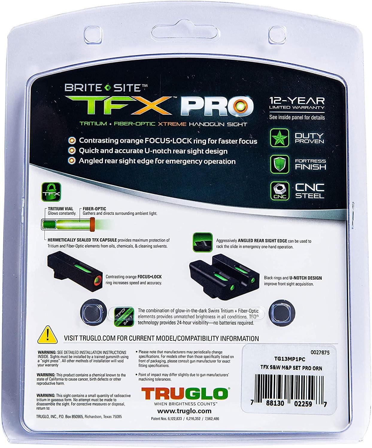 Truglo TFX PRO Handgun Sight, Glowing Shock Proof Tritium and Fiber Optic Night Sight for Handguns, Compact, Durable, and Snag Free Sight