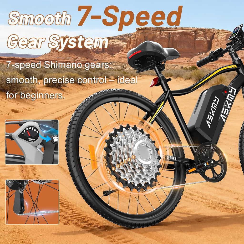 Electric Bike for Adults 750W Peak Motor, 26 Inch Mountain E-Bike with 48V Removable Battery, 7-Speed, Front Fork Suspension, Commuter Electric Bicycle with 25MPH and 40-55Miles PAS Range