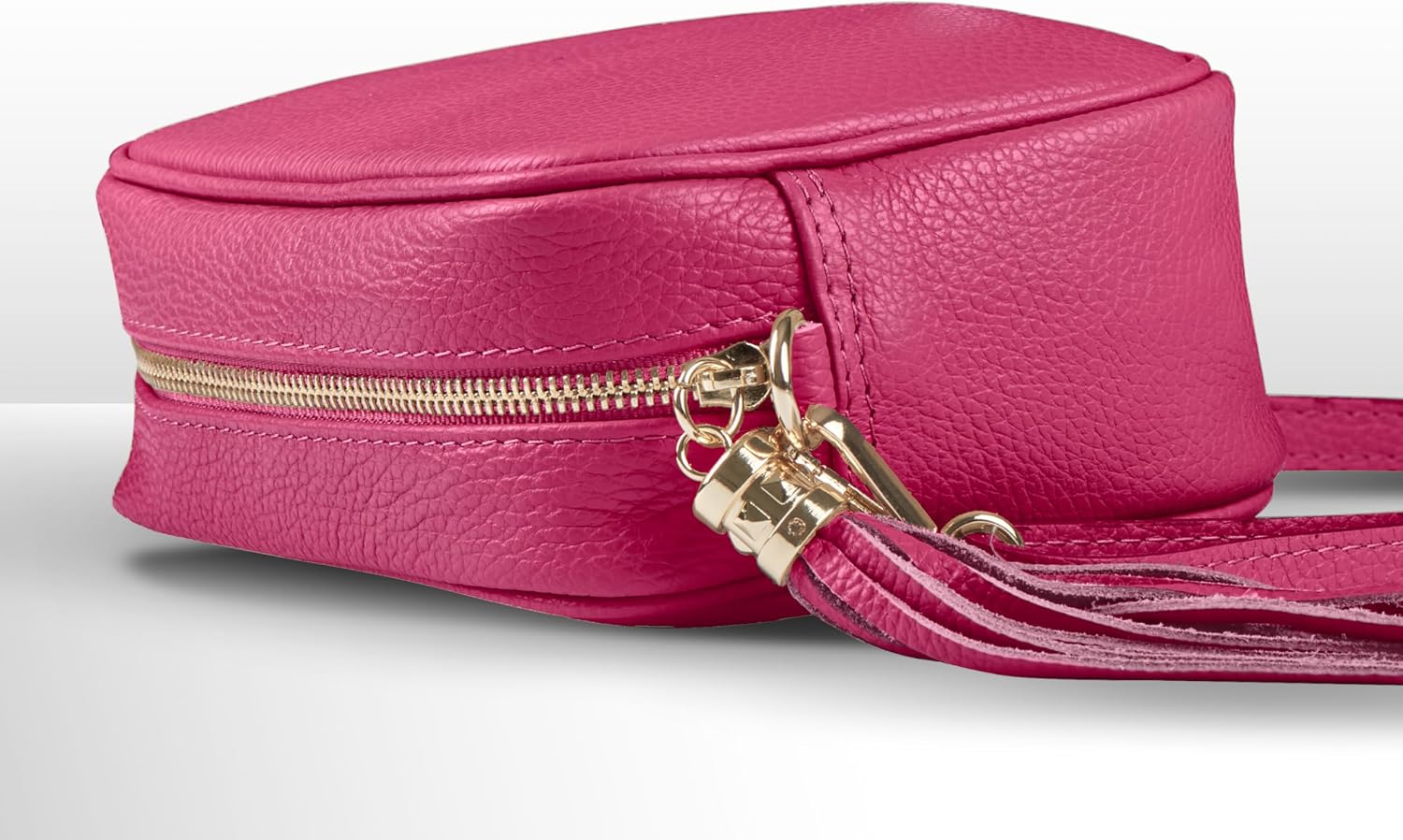 Italian Calf Leather Crossbody Bag for Women with Tassel Zipper | Small Camera Purse Shoulder Handbag Pocketbook
