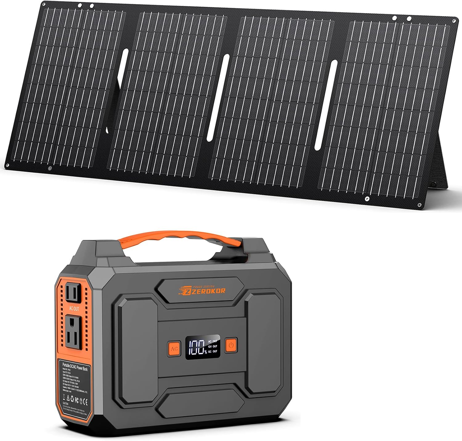 Portable Power Station with Foldable Solar Panel 60W Included, 110V 100W AC Outlet Portable Solar Power Pack Generator with Panels, Camping Power Bank for Laptop Smart Device RV Outdoor Backup