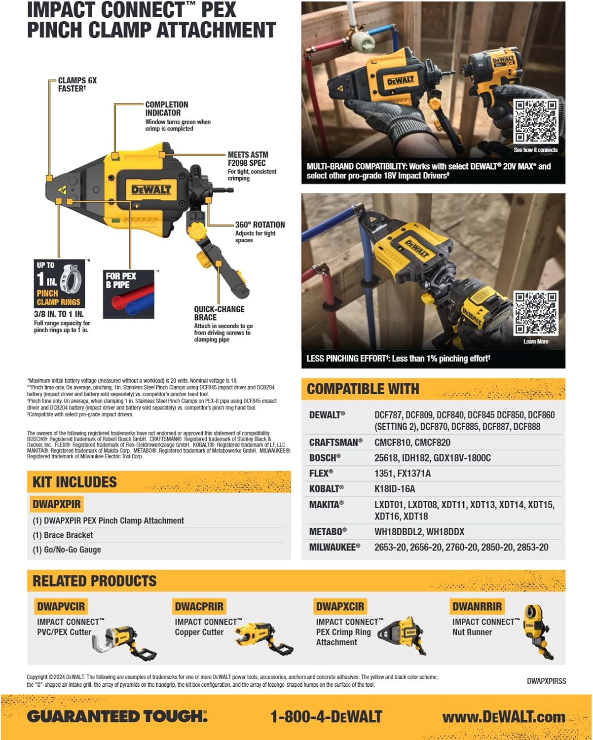DEWALT IMPACT CONNECT PEX Pinch Clamp Attachment for Impact Driver, Plumbing Tool (DWAPXPIR)