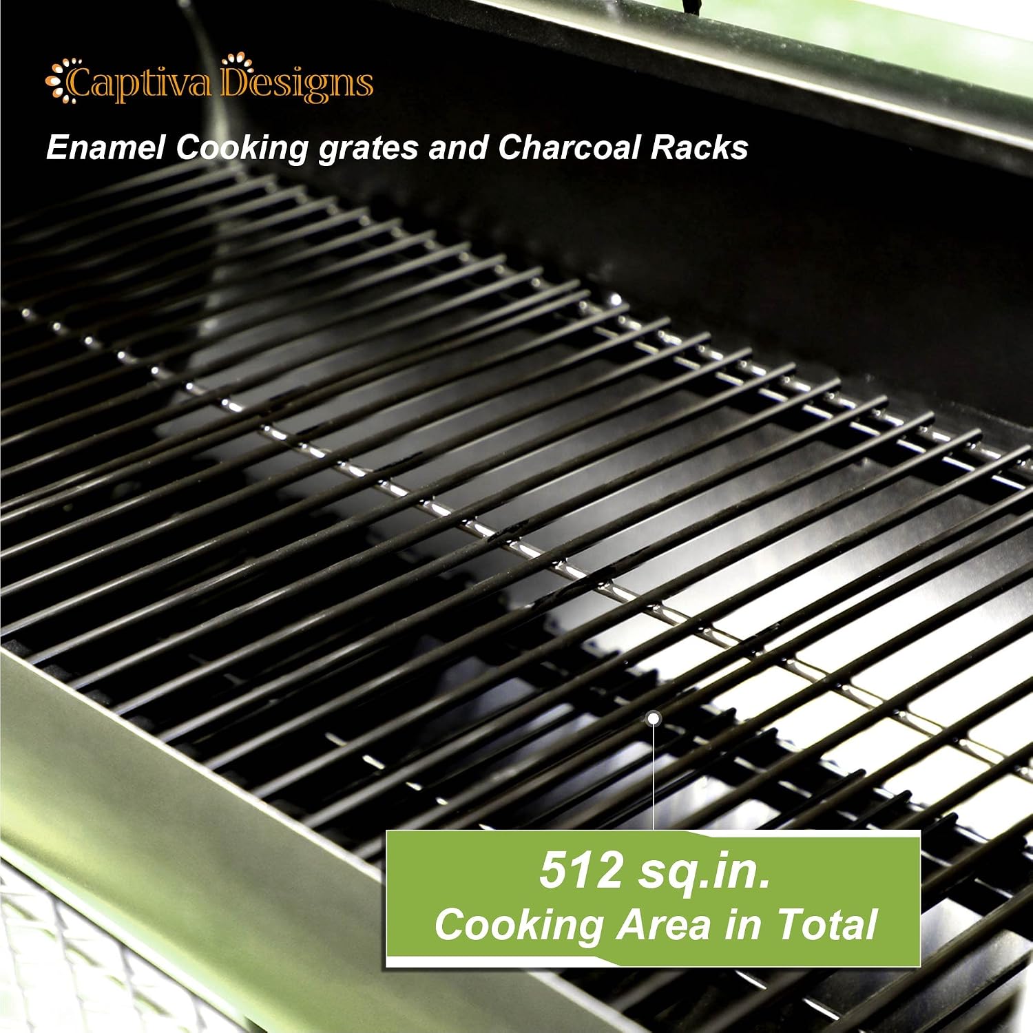Captiva Designs Charcoal Grill with Offset Smoker, All Metal Steel Made Outdoor Smoker, 512 sq.in Cooking Area, Best Combo for Outdoor Garden Patio and Backyard Cooking