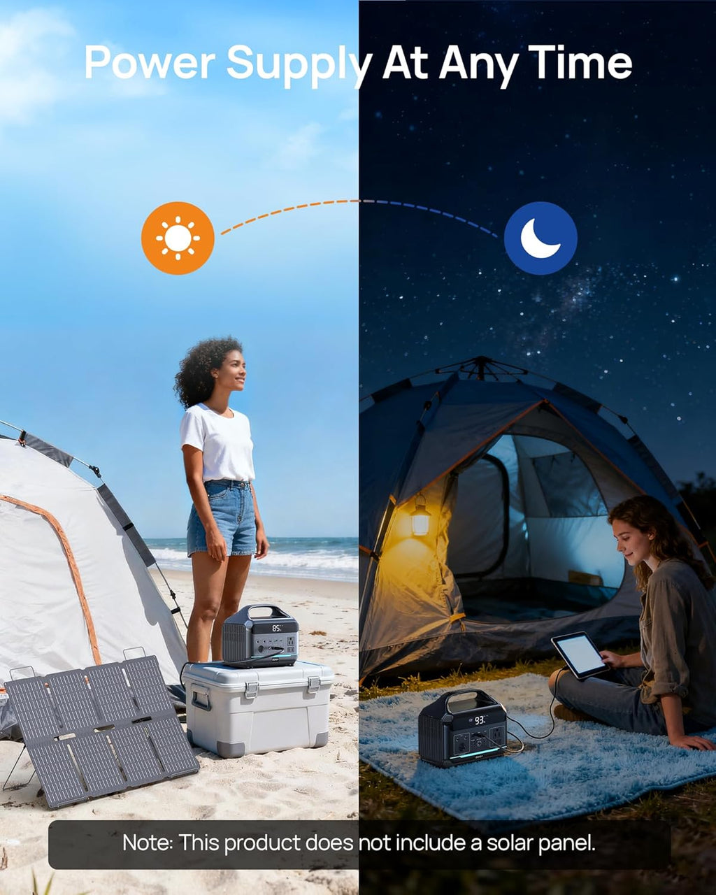Portable Power Station 288Wh LiFePO4 Battery, 600W Power Bank with AC Outlet Fast Charging 8.4LB Lightweight Solar Generator with Multi-Port Output for Outdoor Camping, Travel, and Emergency Backup