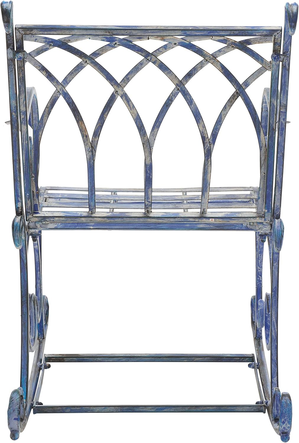 SAFAVIEH Outdoor - Medrano Iron Rocking Chair - Mossy Blue Iron Metal - Vintage Ornate Scrollwork Design - Ideal for Patio, Deck, Porch, Garden, 15' Seat Height (PAT5030C)