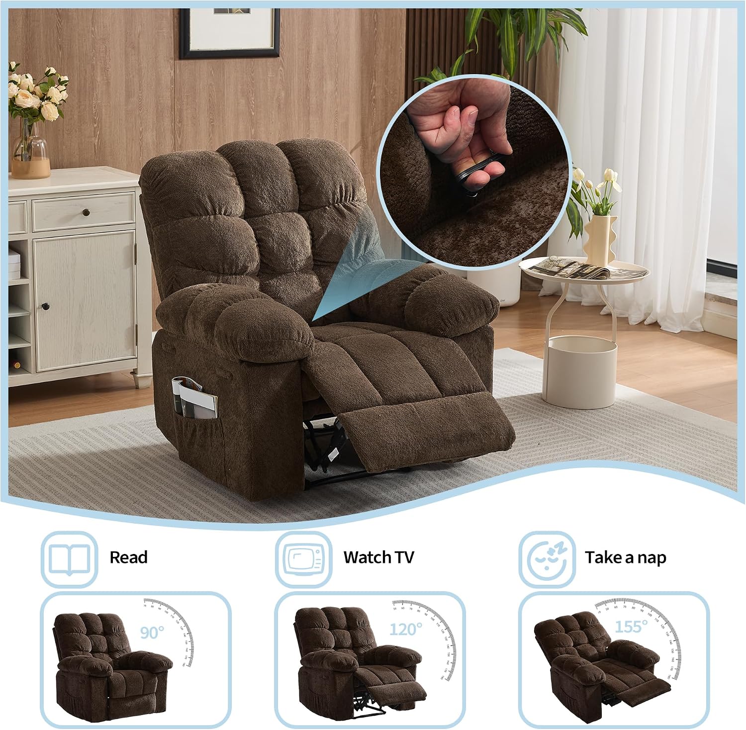 Garvee Manual Recliner Chair,Ergonomic Overstuffed Breathable Fabric Reclining Chair with Side Pockets,q235 Steel Frame Lazy Boy Recliner Single Sofa for Living Room Bedroom