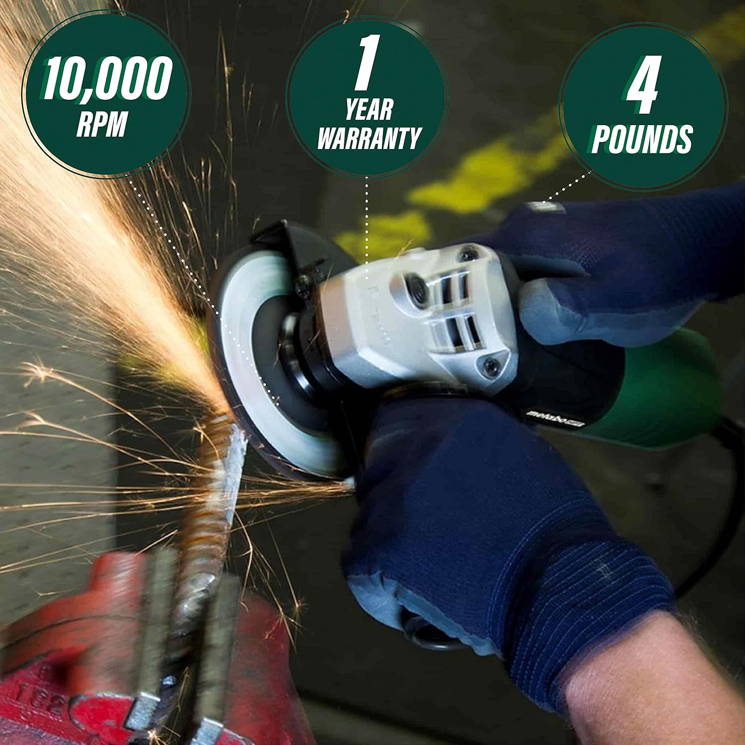 Metabo HPT 4-1/2-Inch Angle Grinder, Includes 5 Grinding Wheels & Hard Case, 6.2-Amp Motor, Compact & Lightweight, G12SR4 (Pack of 3)
