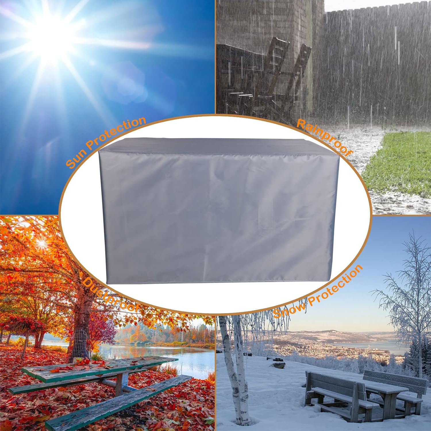 YSUEFIJO Garden Furniture Covers Waterproof 100x100x31in Patio Furniture Cover Square Rectangle 420D Oxford Water Resistant Fabric Anti-UV for Outdoor Veranda Table and Chairs Sofa Light Grey