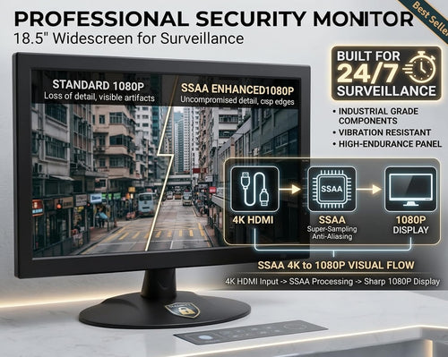 101AV 18.5 LED Security Monitor accept downscaled (SSAA) Ultra HD 4K image on HDMI, BNC Input/Output, Build in Speaker, VESA mount for CCTV camera DVR Home Office 24/7 Surveillance
