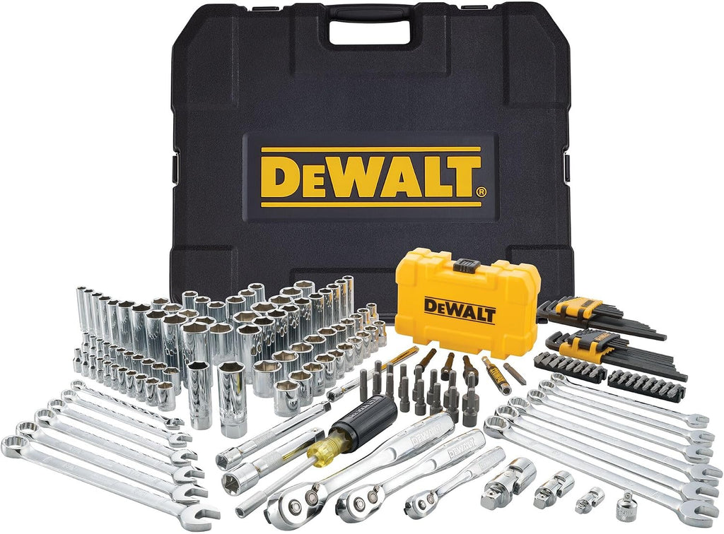 DEWALT Mechanic Tool Set with Case, Socket Set Metric and Standard Full, 1/4' & 3/8' Drive, Hex Keys and Specialty Tools, 168-Piece (DWMT73803)