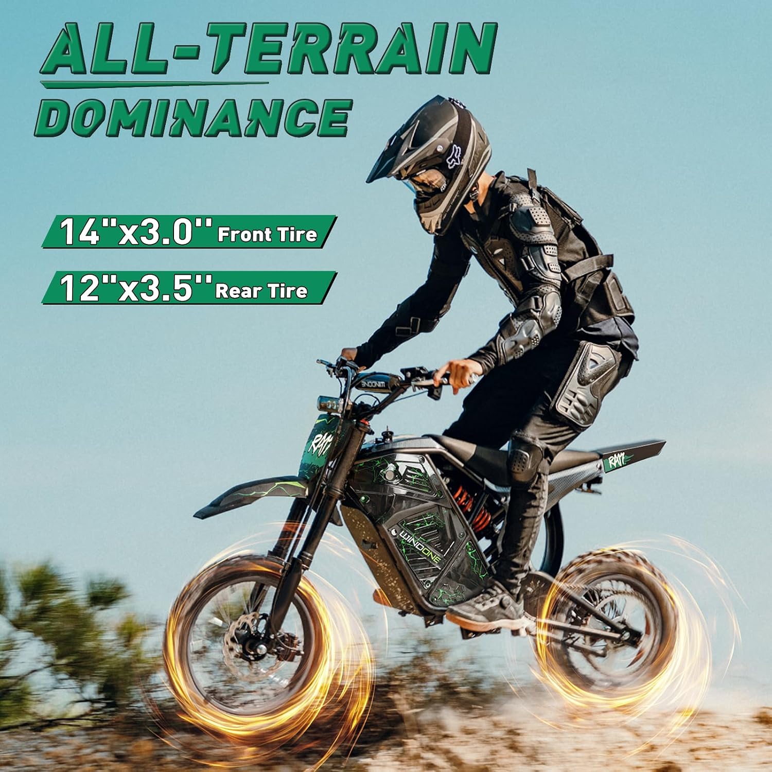 Windone RM7 Electric Dirt Bike for Teens & Adults, 48V 22.5Ah, 37MPH & 45-Mile Electric Motorcycle, 2200W Ebike, 14'/12' Off-Road Tire E-Bike, Dual Hydraulic Brakes, Full Suspension, Fit Age 13+