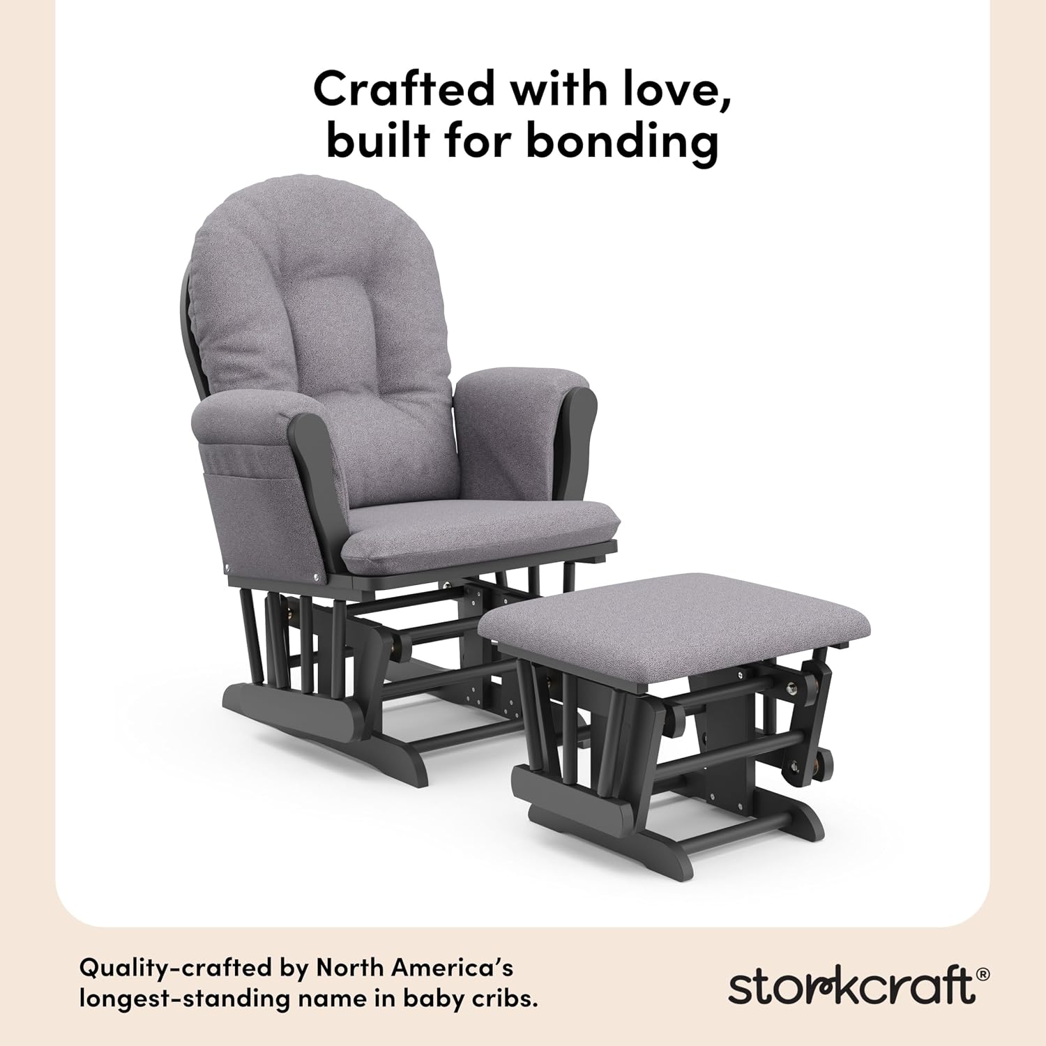 Storkcraft Premium Hoop Glider & Ottoman (Gray/Gray Swirl) — GREENGUARD Gold Certified Nursery Glider, Solid Wood Craftsmanship, Smooth-Gliding Nursery Chair and Ottoman, Award-Winning