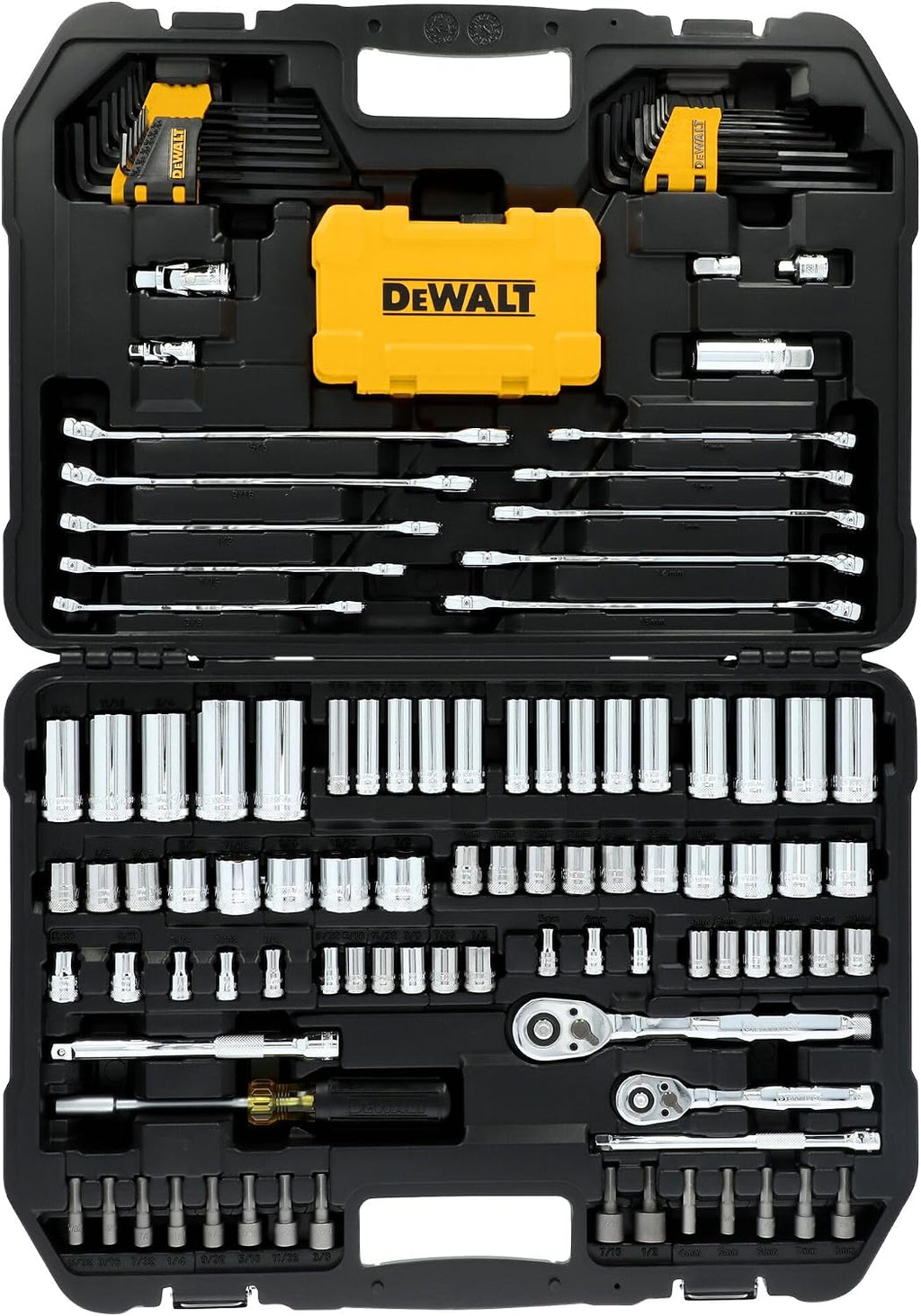 DEWALT 142 Piece Mechanics Tool Set, 1/4 Inch and 3/8 Inch Drive, SAE and Metric (DWMT45425)