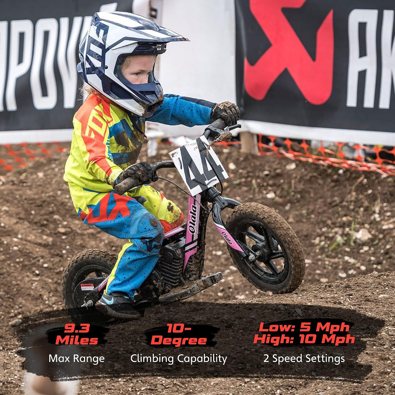 OLALA Electric Dirt Bike for Kids Aged 3-6, 170W Racing Grade Electric Motorcycle, New Aluminum Frame with 2 Power Modes, 24V Detachable Battery, 12IN Knobby Tires