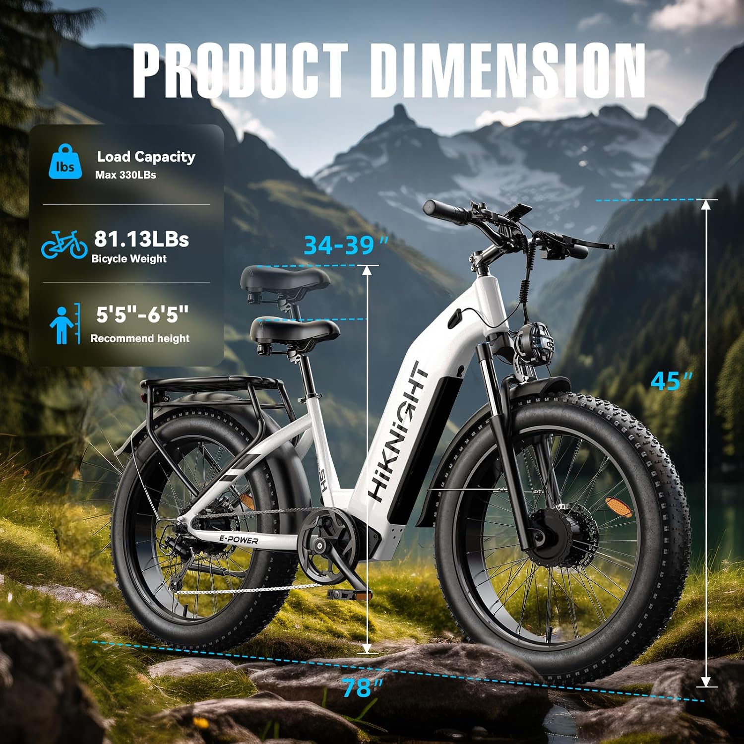 Dual Motor Electric Bike for Adults, 3000W Peak 52V 20AH Battery E Bike 26' x 4.0' Fat Tire Electric Mountain Bike Step-Thru Electric Bicycle for Women/Men, Up to 38MPH, Dual Hydraulic Brake