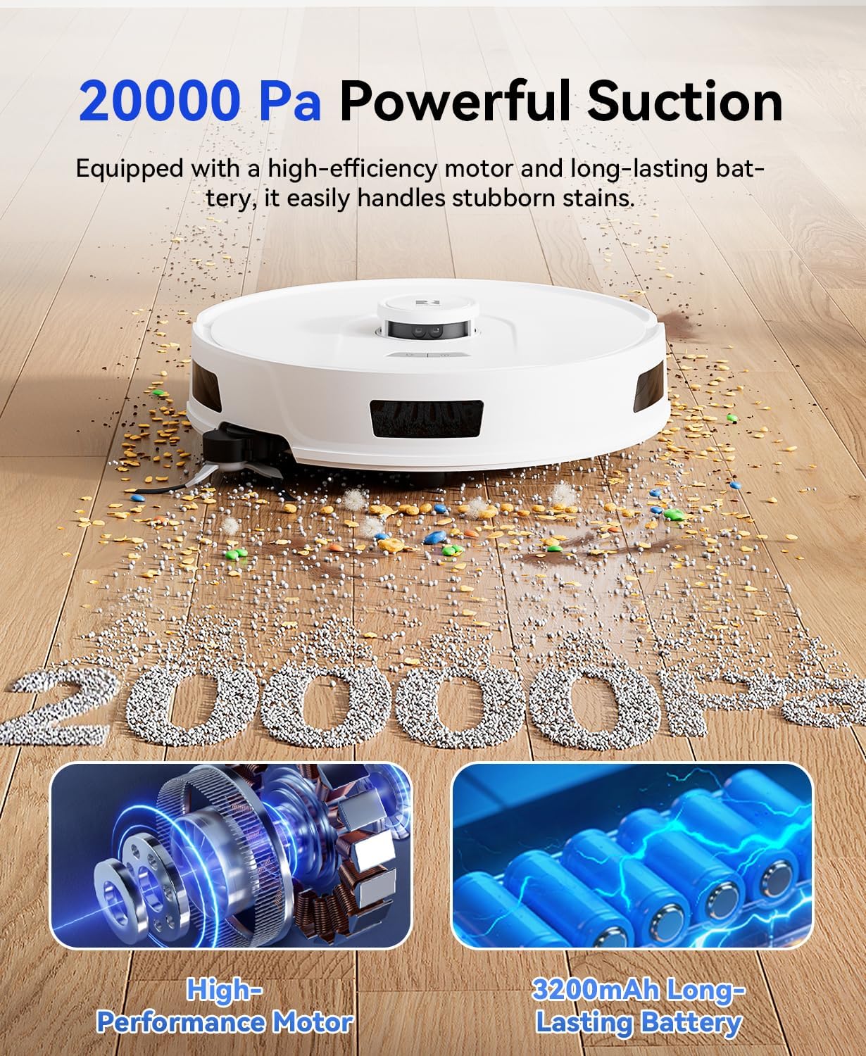 Robot Vacuum Cleaner 20,000 Pa Robot Vacuum and Mop,120 Day Self Emptying Vacuum Robot,Lidar Navigation,5G/2.4GWiFi APP Aspirateur Robot,Self-Charging Robot Vacuums for Pet,Floor,Carpet White