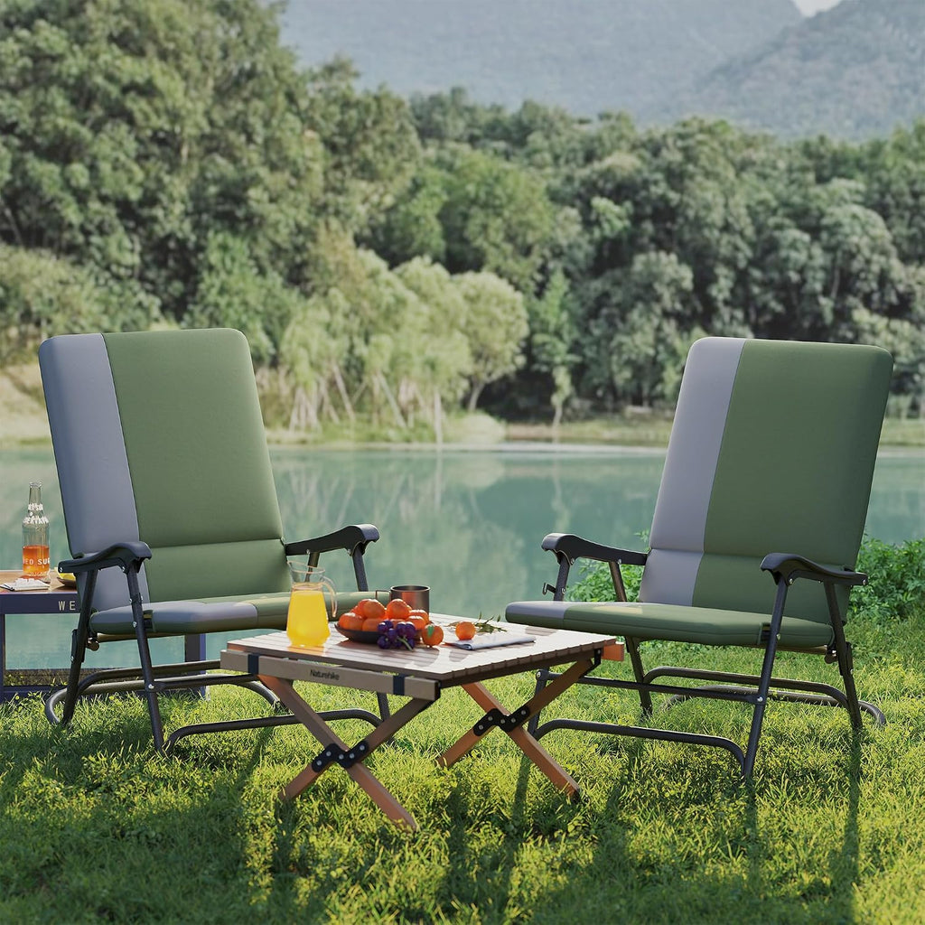 Outsunny Folding Outdoor Rocking Chairs Set of 2, Oversized Outdoor Rocking Camping Chair with 400 lbs. Capacity, Wide Seat, Padded High Back for Patio, Porch, Garden, Dark Green