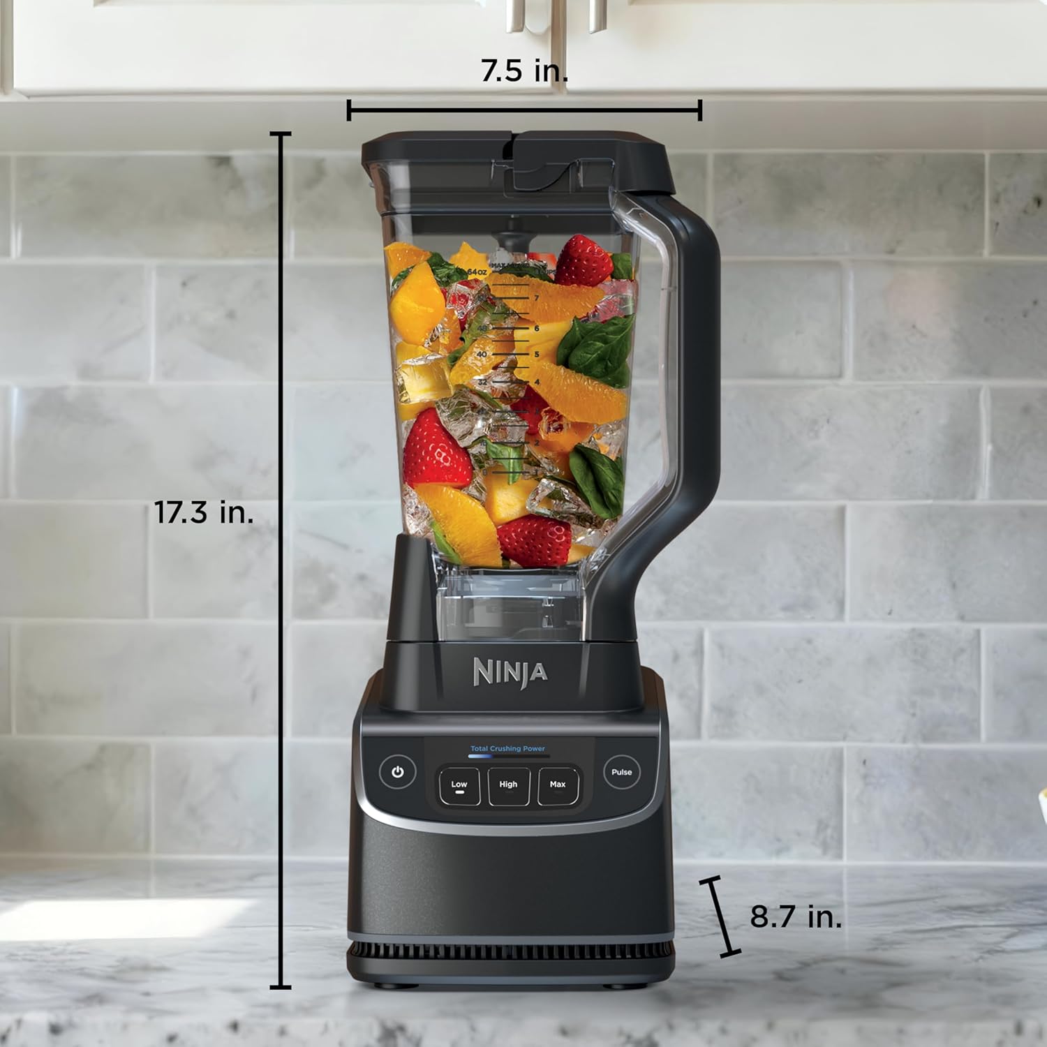 Ninja UltraCrush Professional Blender | 1000W Power, XL 72-oz.* Pitcher | Total Crushing Technology | 3 Manual Speeds for Smoothies, Sauces & More | Full-Size Countertop | Black | BP201