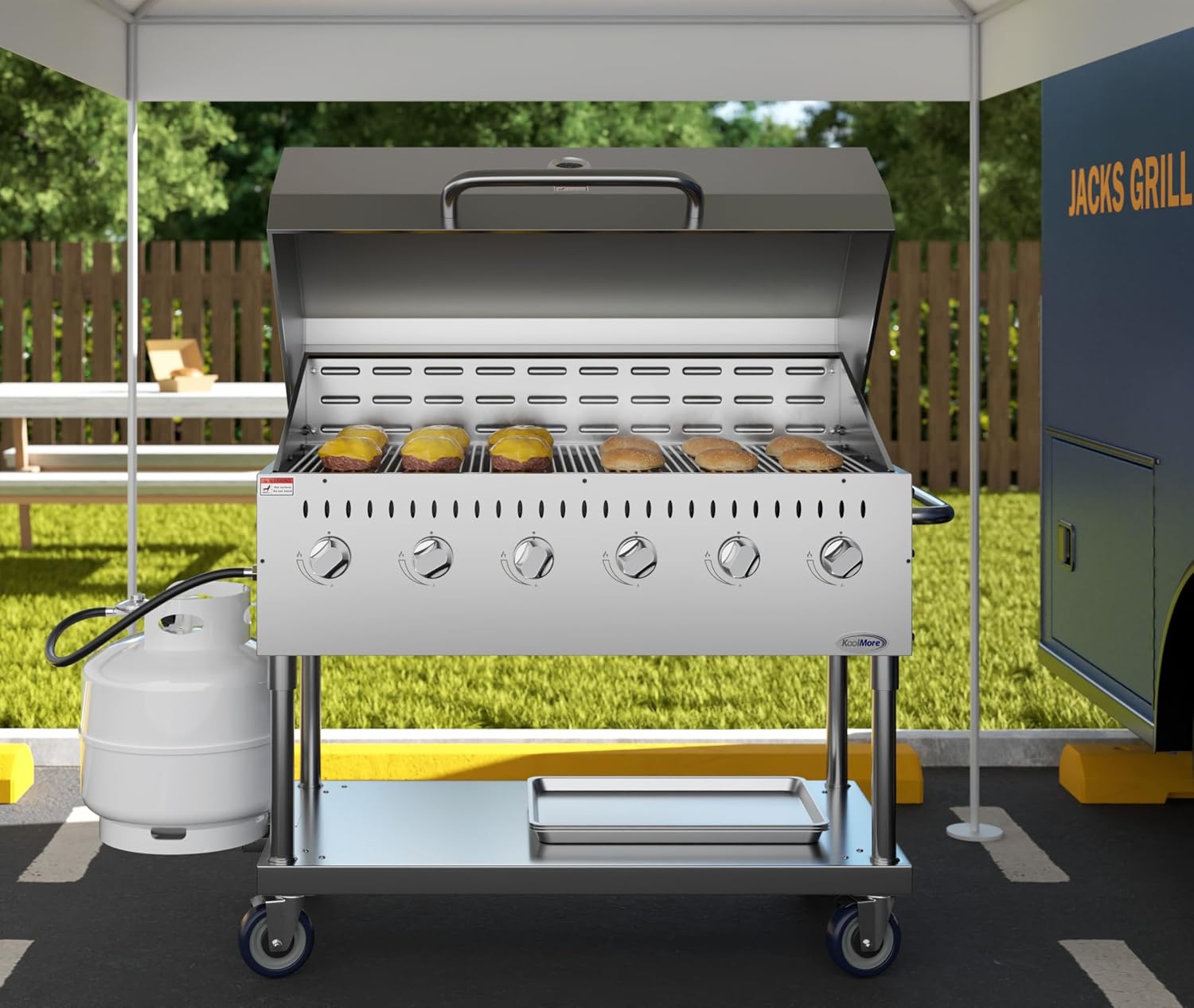 48 in. Commercial Outdoor Propane Gas Grill with Roll Dome Cover, ETL Listed in Stainless-Steel (CGKIT4-48D)