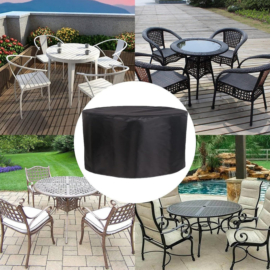 Waterproof Patio Furniture Set Cover 118' D x 47' H, Heavy Duty Gas BBQ Grill Cover, Outdoor Garden Table Set Cover, 420D Round All Weather Protection Covers (300x120cm)