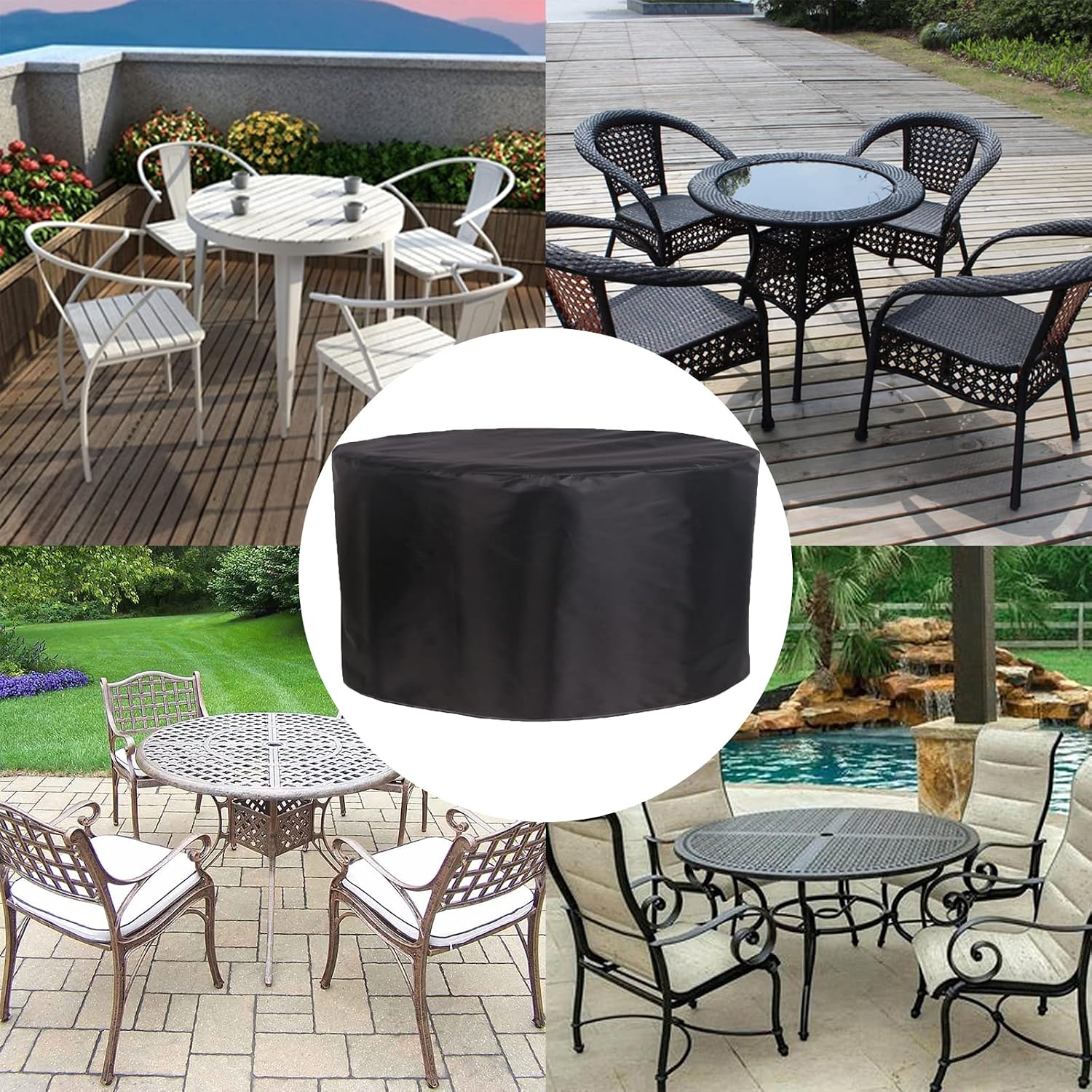 Waterproof Patio Furniture Set Cover 138' D x 33' H, Heavy Duty Gas BBQ Grill Cover, Outdoor Garden Table Set Cover, 420D Round All Weather Protection Covers (350x85cm)
