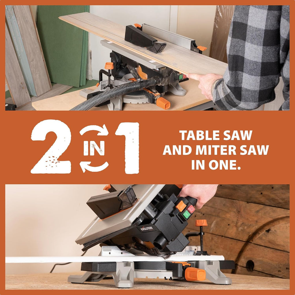 Evolution R8MTS 8-1/4' Convertible Miter/Table Saw - Multi-Function Saw - 0-45° Bevel & +/- 45° Miter - Multi-Material Cutting: Wood, Plastic, Metal - Compact, Powerful 12A Motor - TCT Blade Incl