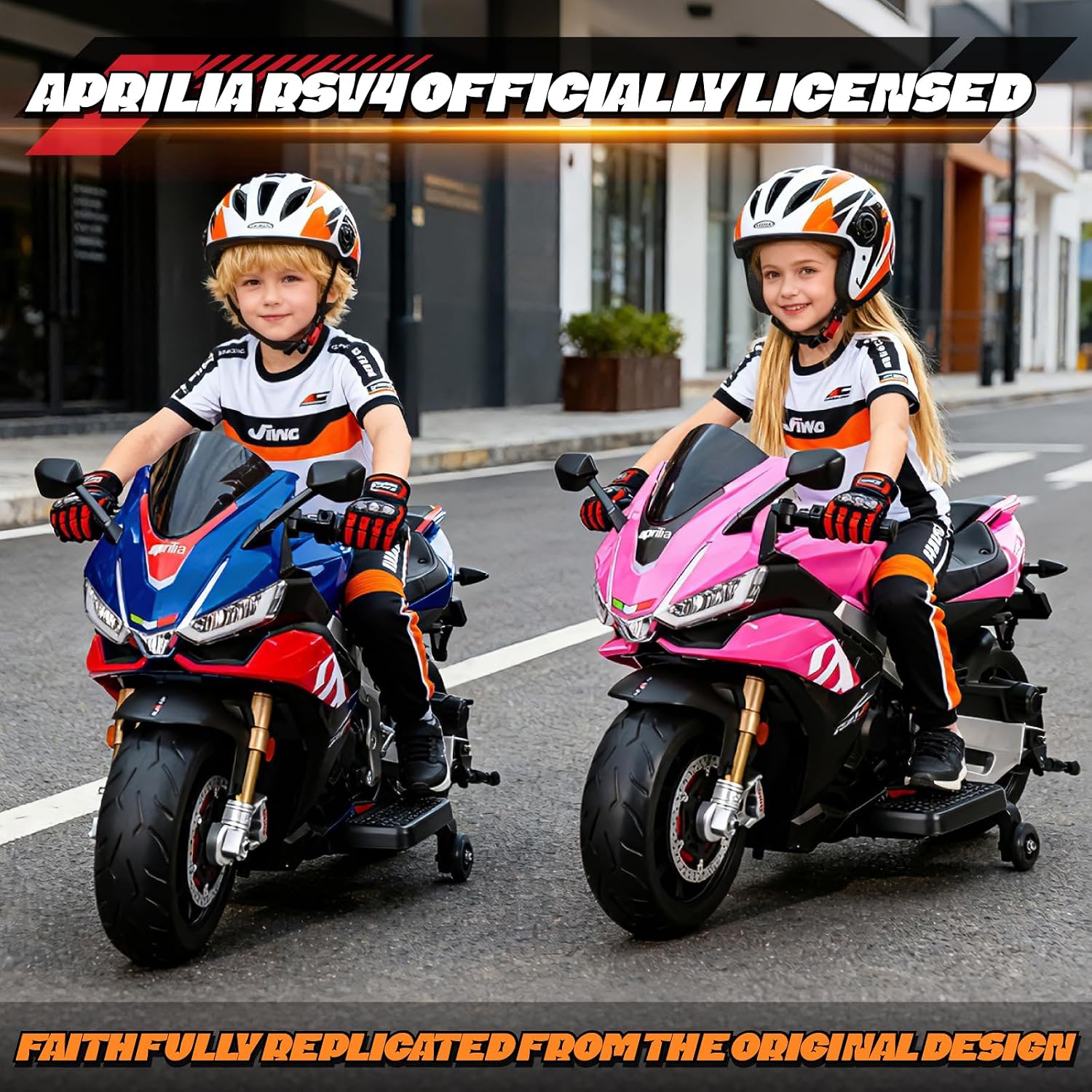 HEIMILI 24V Kids Motorcycle, Aprilia RSV4 Licensed Electric Ride on for 3-6 Years, 51' Large Motorbike with Training Wheels, Bluetooth, Speed 5mph (Blue, 24V(51 * 31 * 22))