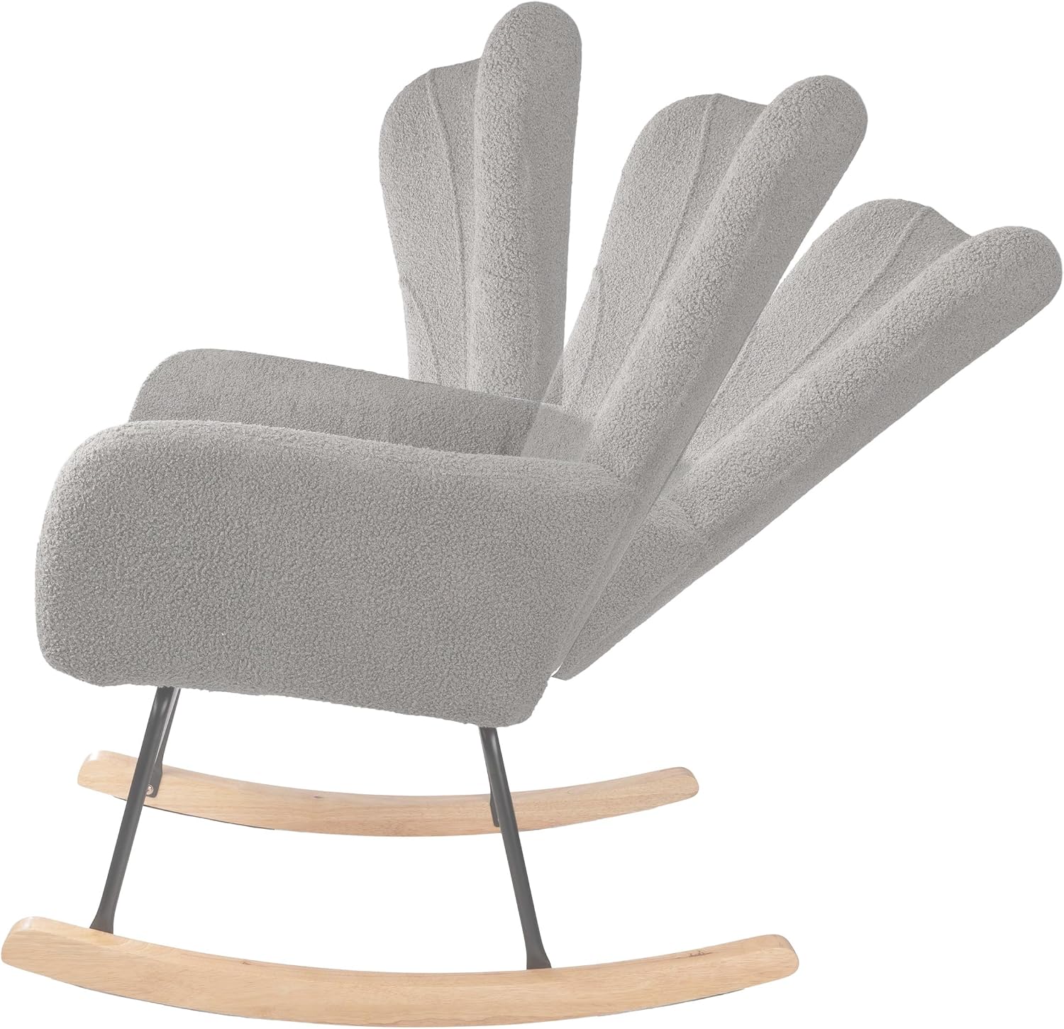 Rocking Chair - Teddy Fabric Upholstered Chair with Padded Seat and Contoured Armrests - Ergonomic Modern Rocker for Bedroom by Lavish Home (Gray)
