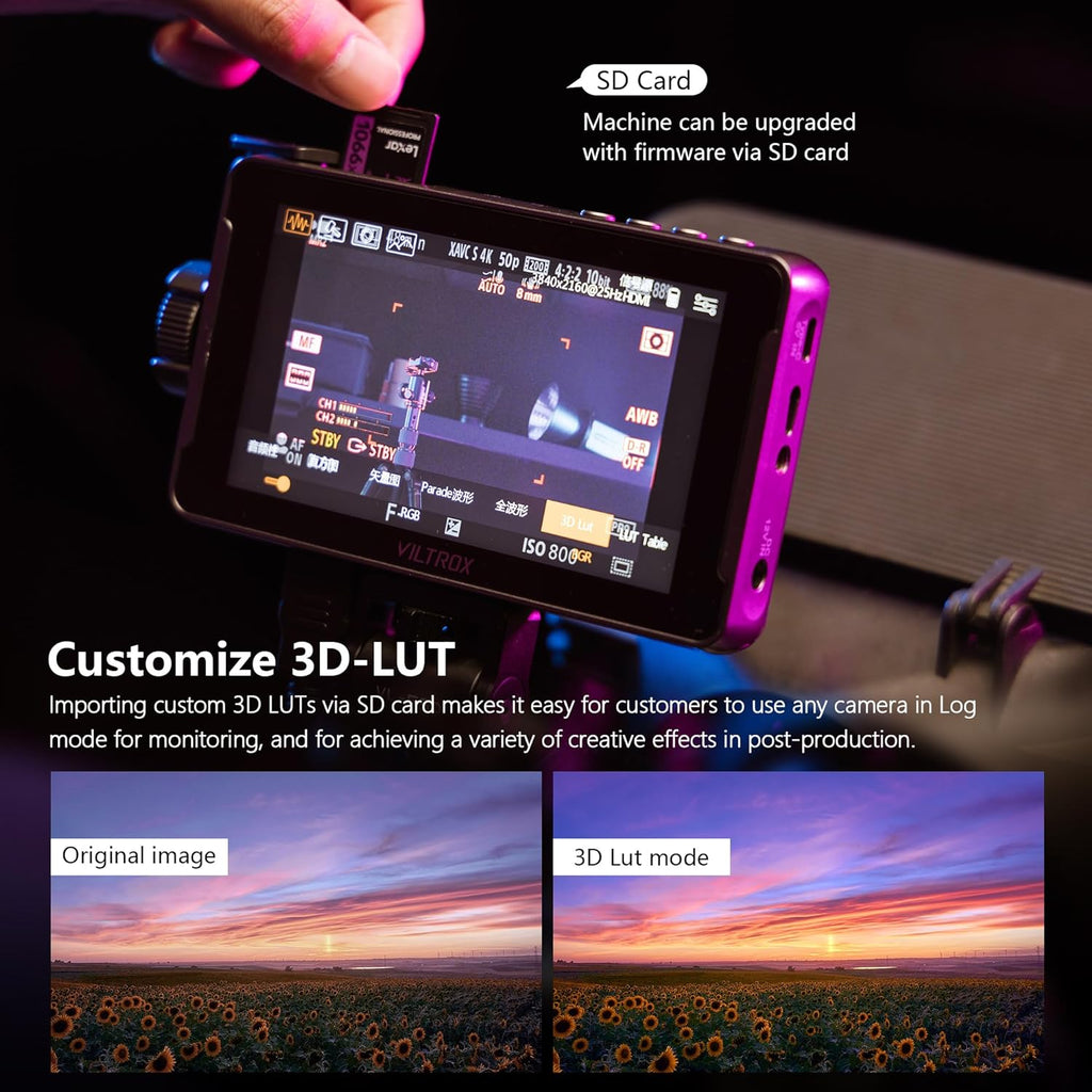 VILTROX DC-550 Pro Touchscreen Camera Field Monitor 4K HDMI (5.5 Inch) DSLR Camera Monitor with Battery Sunshade Hood 3D Lut Peaking Focus Assist 1200 nits 160° Wide View Angle DC 12V Type-C 5V in