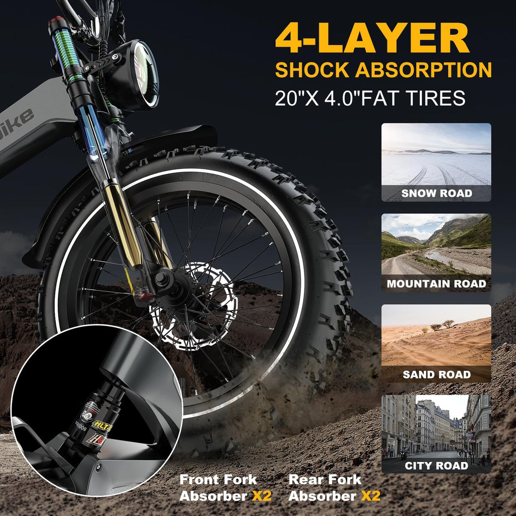 3000W/2000W Peak Dual Motor/Single Motor Foldable Electric Bike for Adults, 52V 30Ah Removable Battery, 35 MPH & 120 Miles, 20'x4.0' Fat Tire Mountain Bicycle, Magnesium Alloy Frame Dirt Ebike
