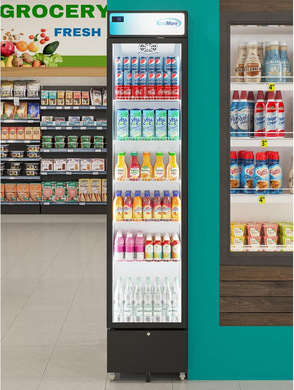 KoolMore 17 in. Slim Commercial Merchandiser Display Refrigerator 7 Cu. Ft. in Black, ETL Listed (KM-MDR-17S)