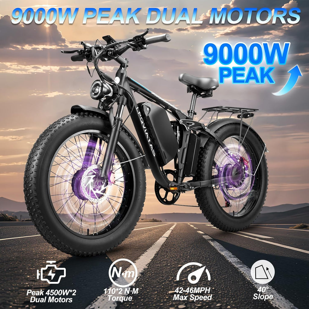 9000W-Peak-Dual-Motor-Ebike for Adults-Women,52V 34AH 1768Wh Battery Full Suspension Snow Mountain Bike,47MPH Fast E Bike,24 * 4.0 AWD Off-Road-Fat-Tire-Electric-Bicycle