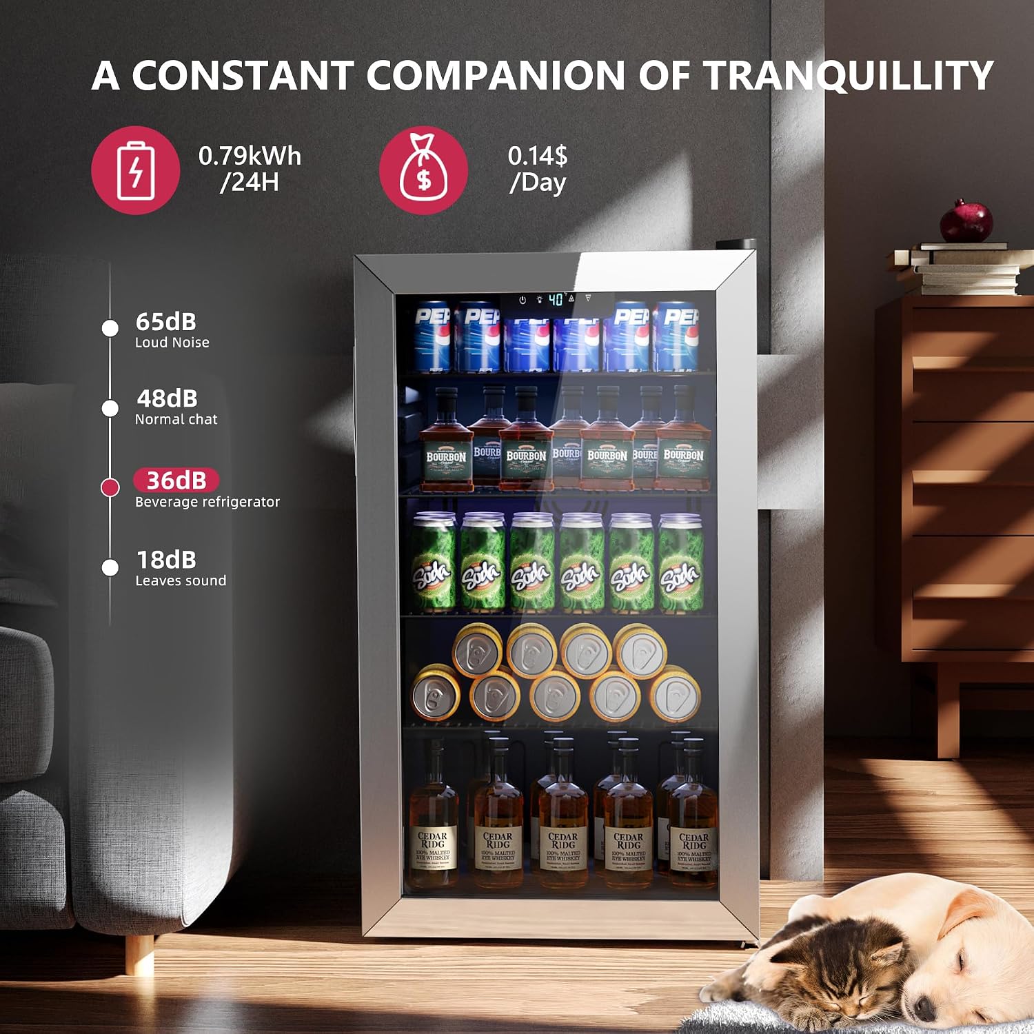Icyglee Beverage Refrigerator Cooler - 126 Can Mini Fridge with Glass Door for Soda Beer or Wine, Beverage Cooler for Home, Office, Bar with Adjustable Removable Shelves, Silver