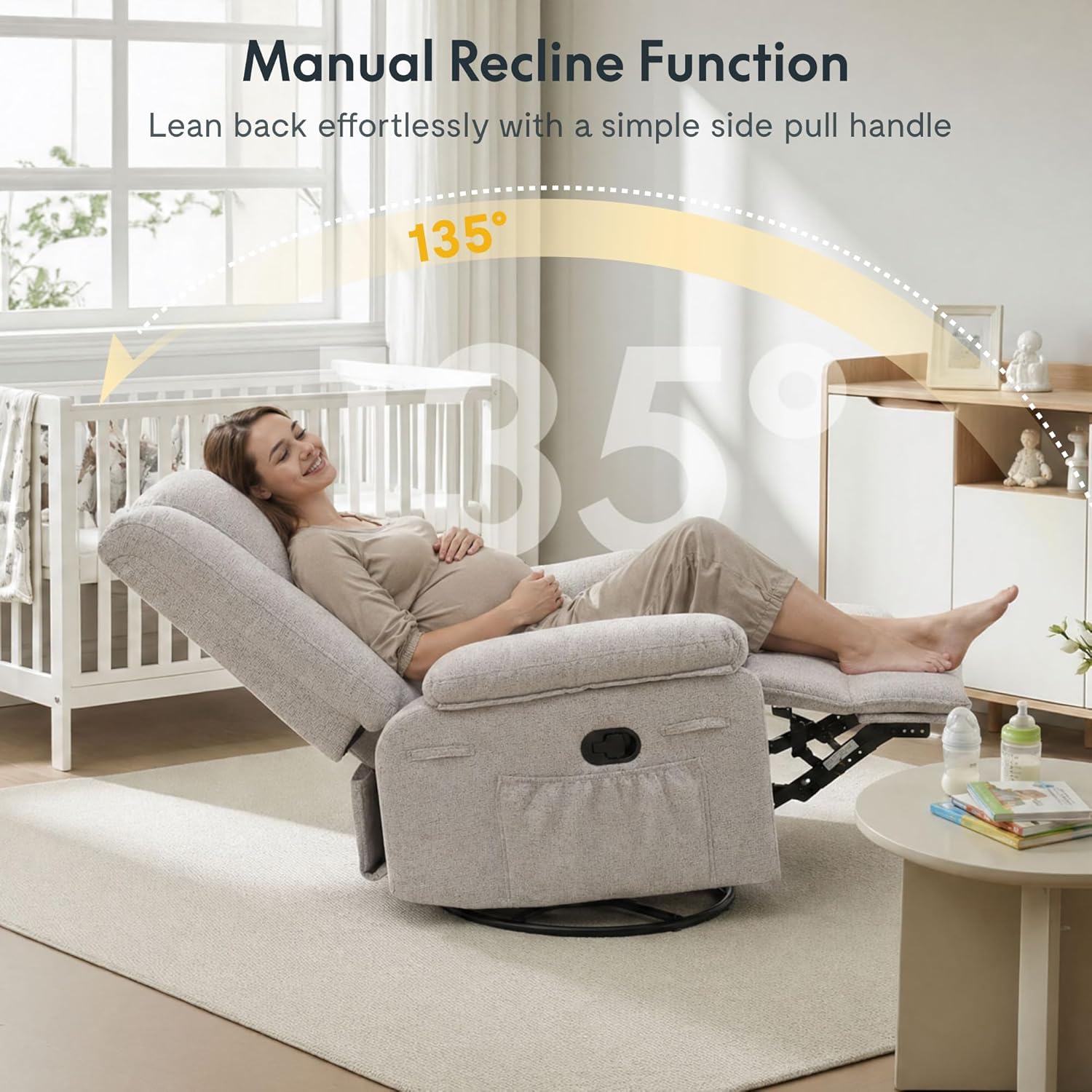 FLEXISPOT Swivel Rocker Recliner Chair for Adults, Massage Recliner Rocking Chair Nursery, 360° Swivel Nursery Glider for Living Room Bedroom, Light Grey(XRC2)